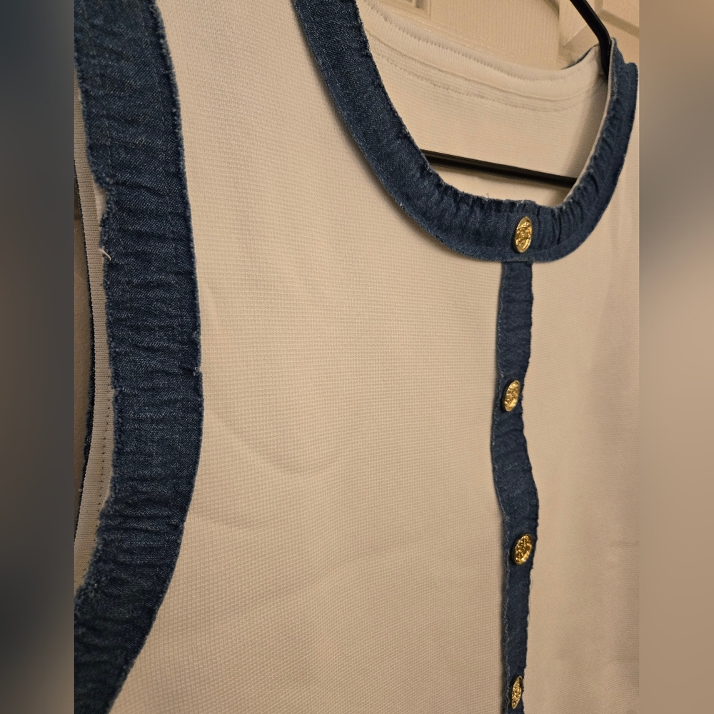 NWT Micas Knit Metallic Button Patchwork Sleeveless Sweater Dress, Large - Picture 5 of 13
